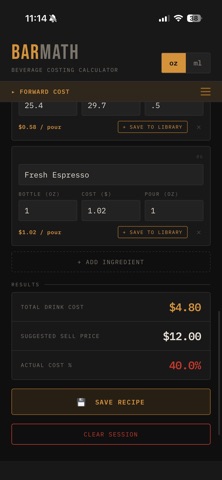 BarMath: Beverage Costing screenshot