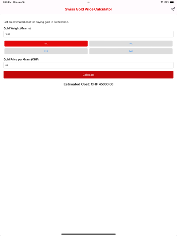 Swiss Gold Price Calculator