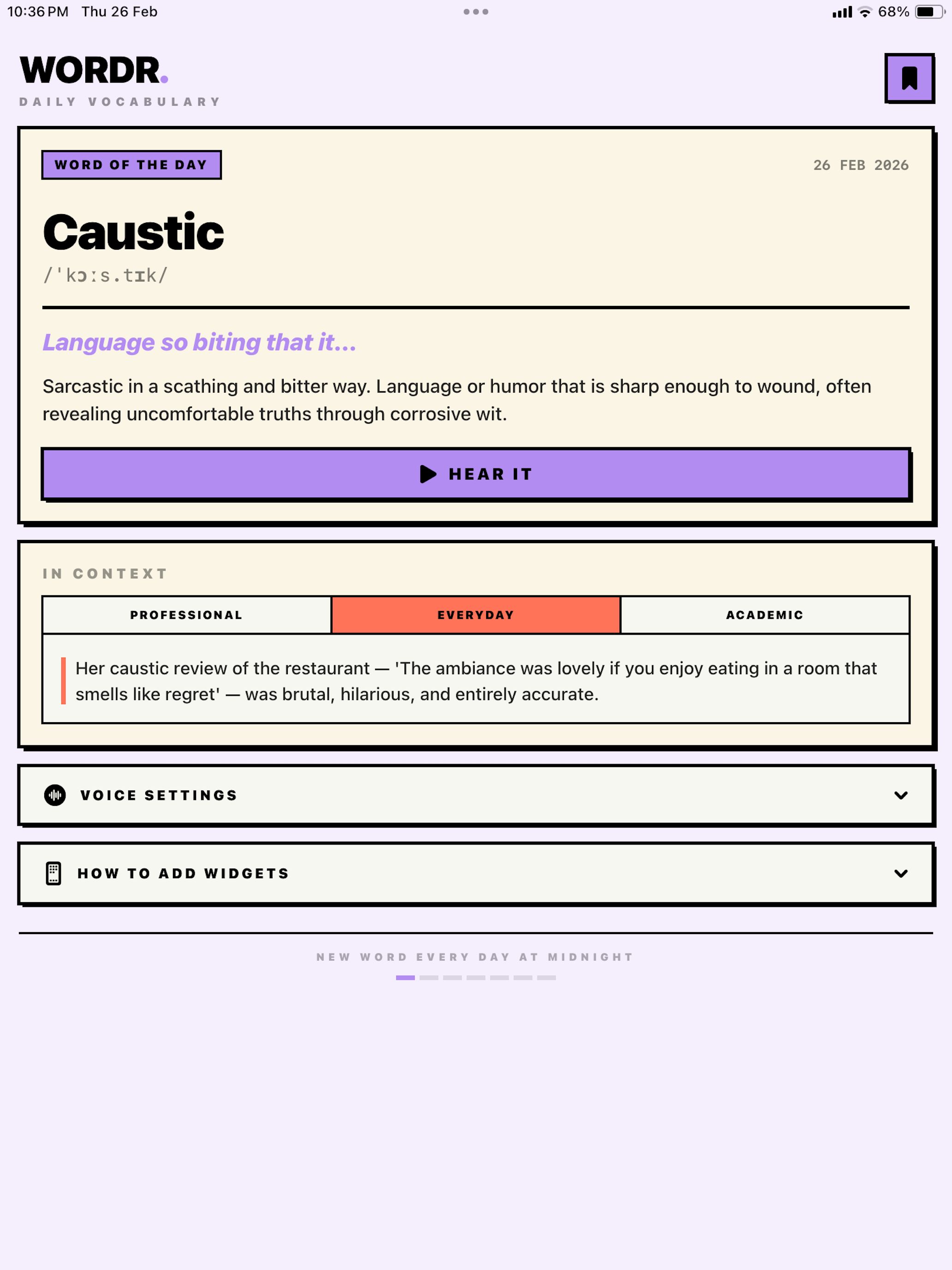 WORDR - Vocabulary Widget