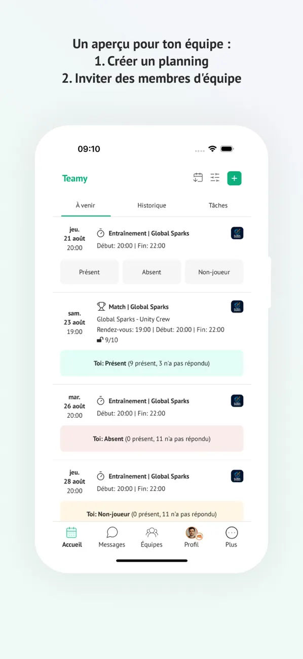 Screenshot #1 pour Teamy pour équipes sportives