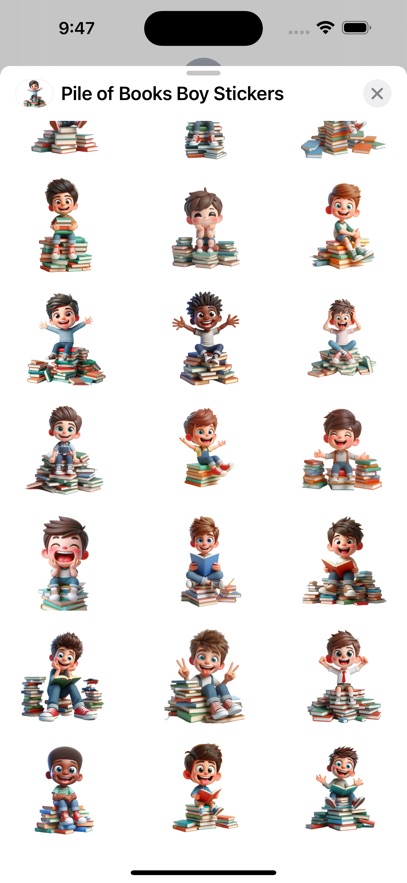 Pile of Books Boy Stickers
