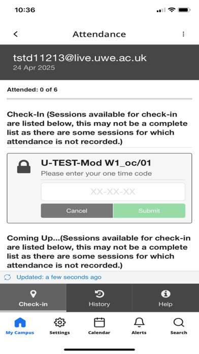 UWE Bristol MyAttendance Screenshot