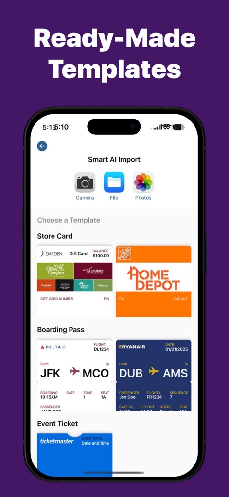 Wallet Creator: Passbook Cards - Observe the rich selection of ready-made templates, including options for store cards and boarding passes, simplifying the creation of various digital passes.