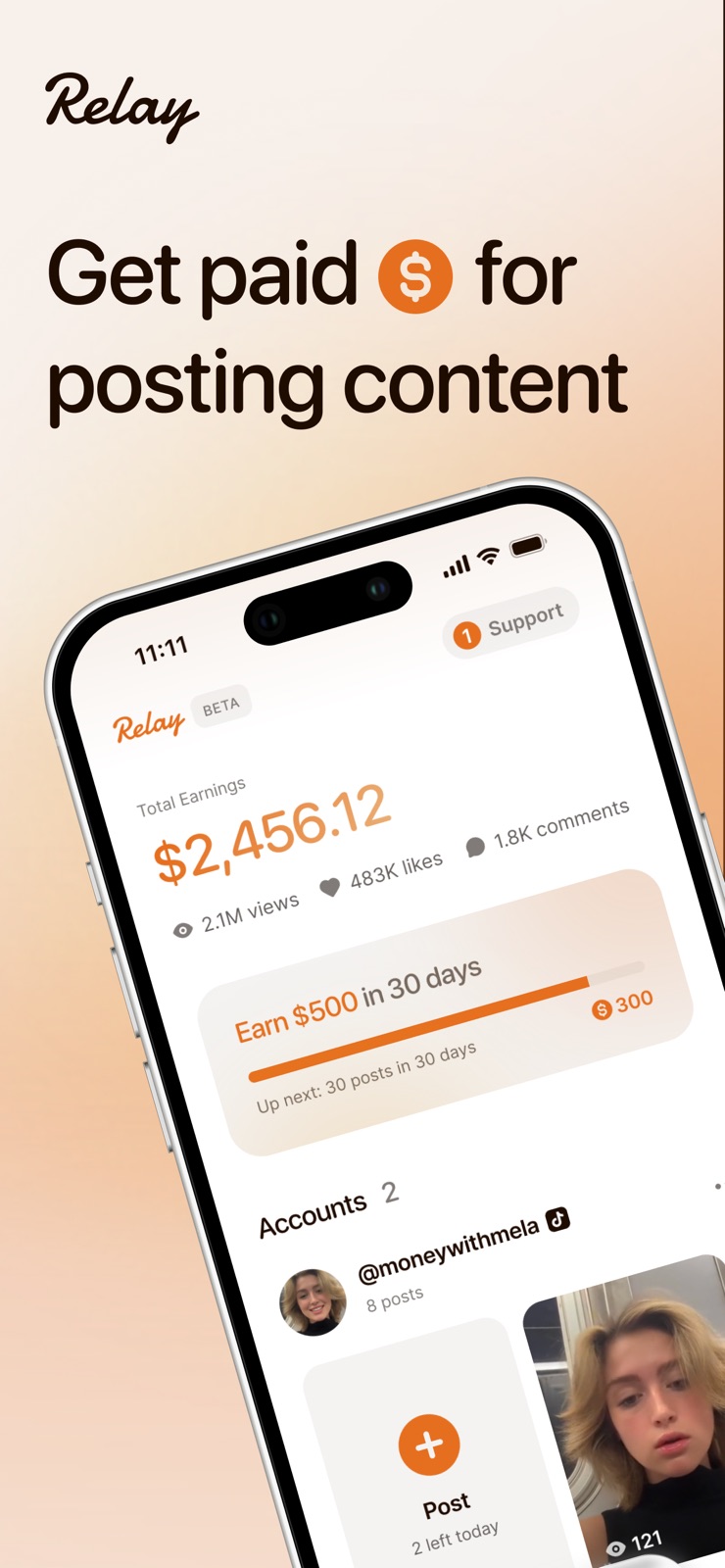 Relay - Get paid to post iphone screenshot 1