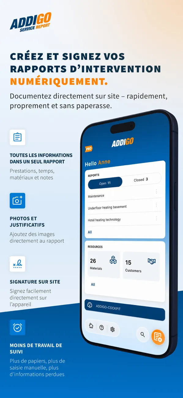 Screenshot #1 pour ADDIGO rapport de service