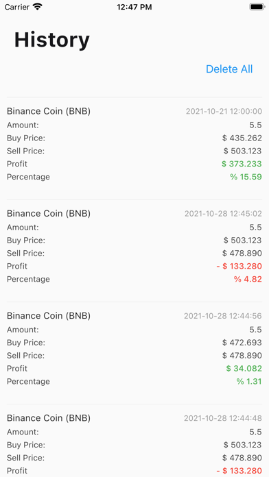 Crypto Lists and P&L - Velto Screenshot