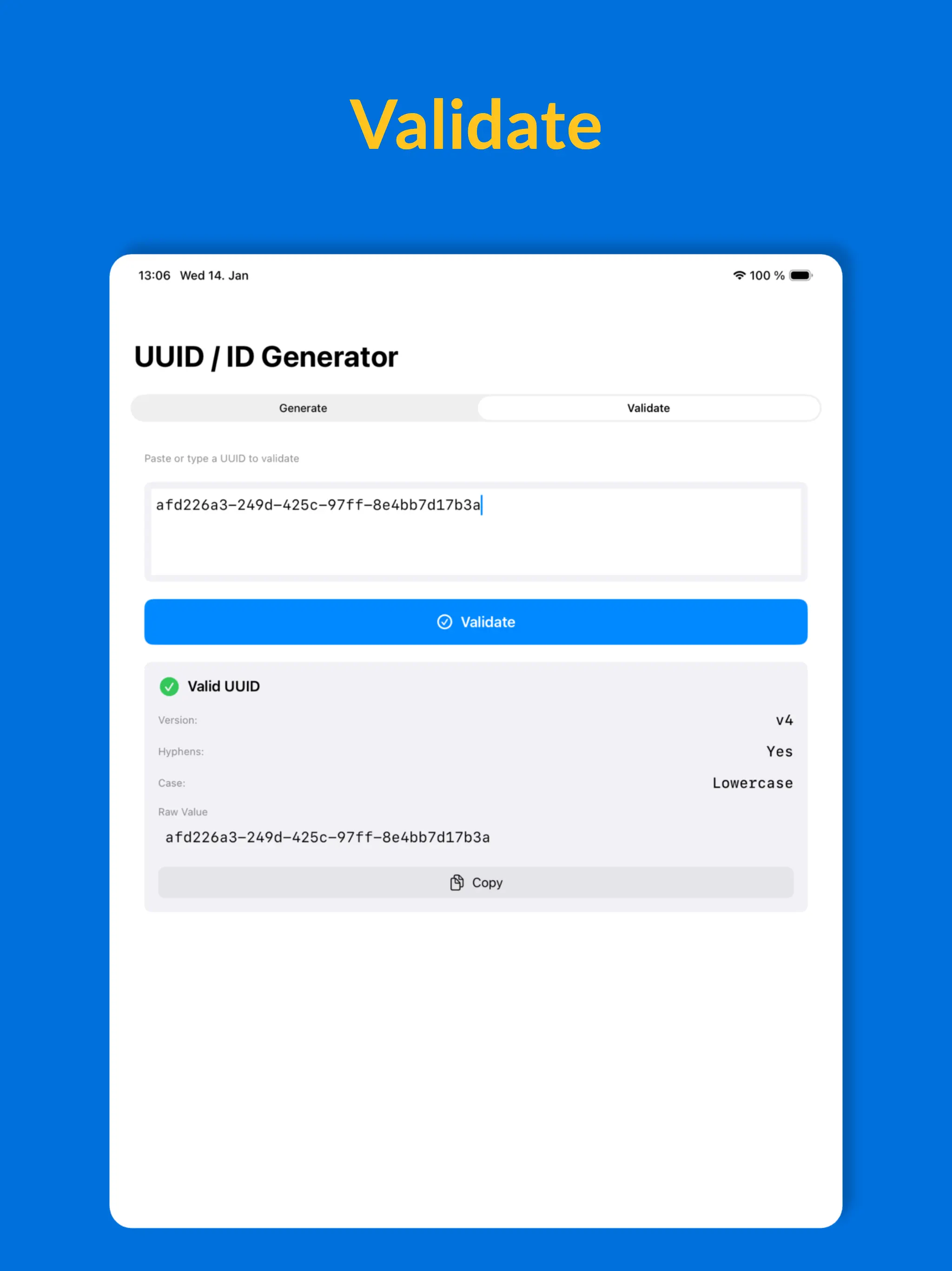#4. UUID Generator & Validator (iOS) Ved: Marvin Krueger