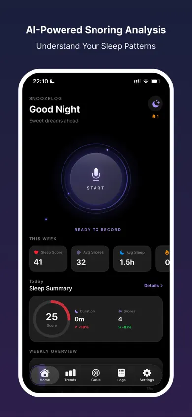 SnoozeLog Snore Recorder App Store screenshot 1