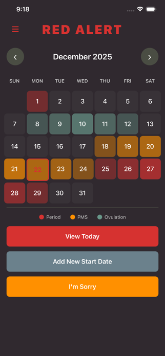 Red Alert - Cycle Tracker Screenshot 1 of 6
