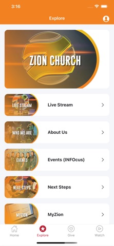 Zion Church Mobile App iPhone screenshot