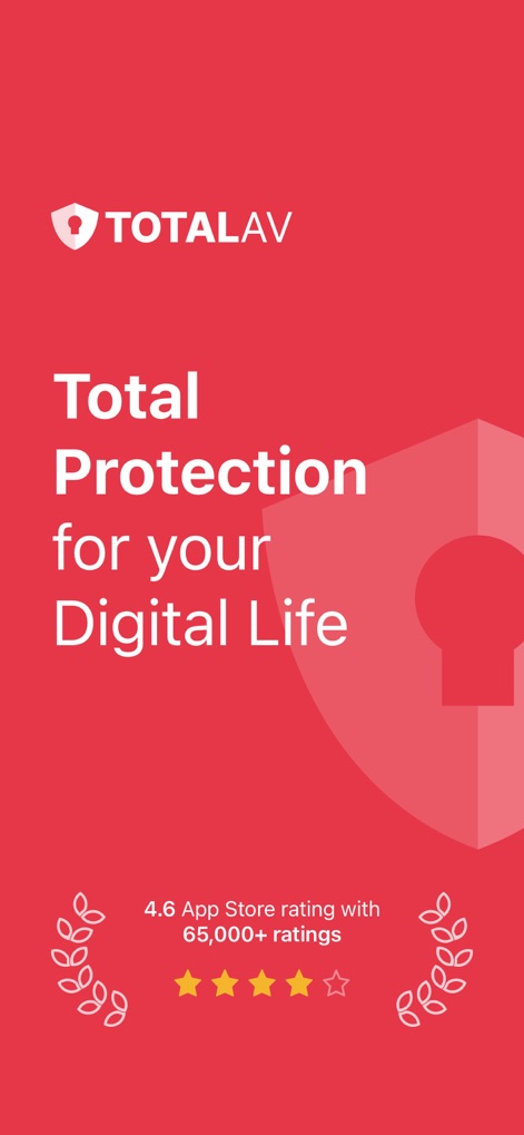 TotalAV - This introductory visual highlights the app's commitment to "Total Protection for your Digital Life" and showcases its strong 4.6 App Store rating.