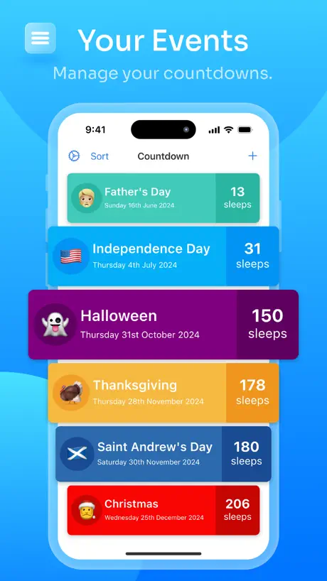 Countdown Widget app showing holiday countdown on an iPhone screen