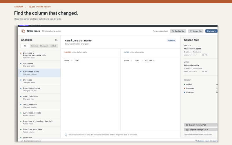 Schemora SQLite Diff screenshot 2