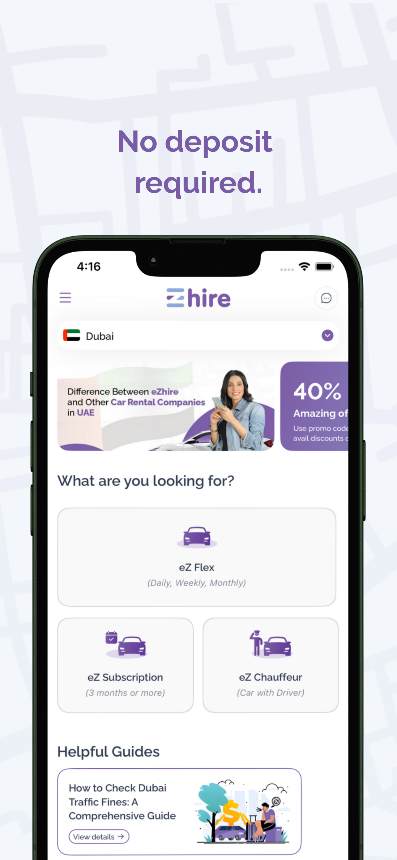 eZhire Car Rental | No Deposit