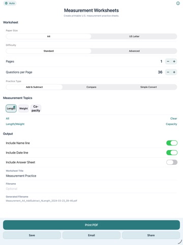 Measurement Worksheets iPad screenshot