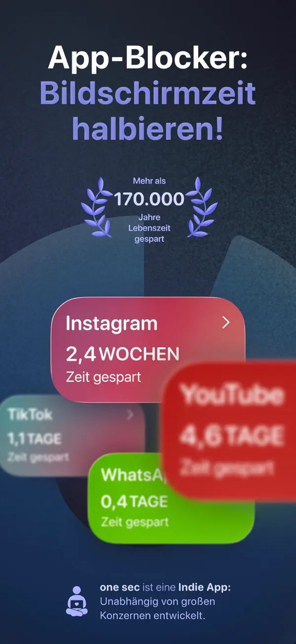 one sec | App Zeitlimit Sperre iPhone App Screenshot 1 – Produktivität