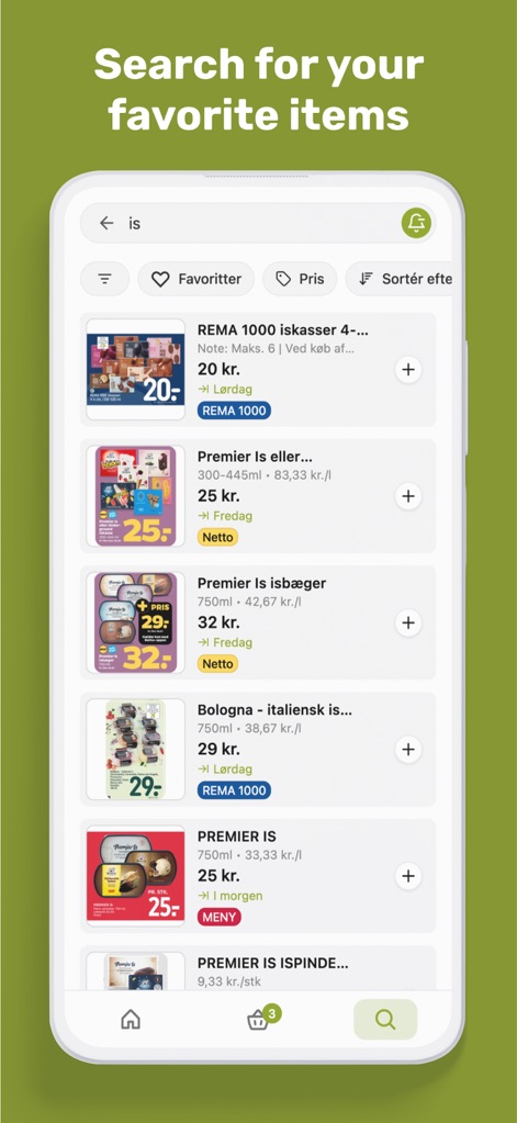 eTilbudsavis - The app features a powerful search bar with integrated filters to quickly locate specific items across multiple deals and see corresponding price information.