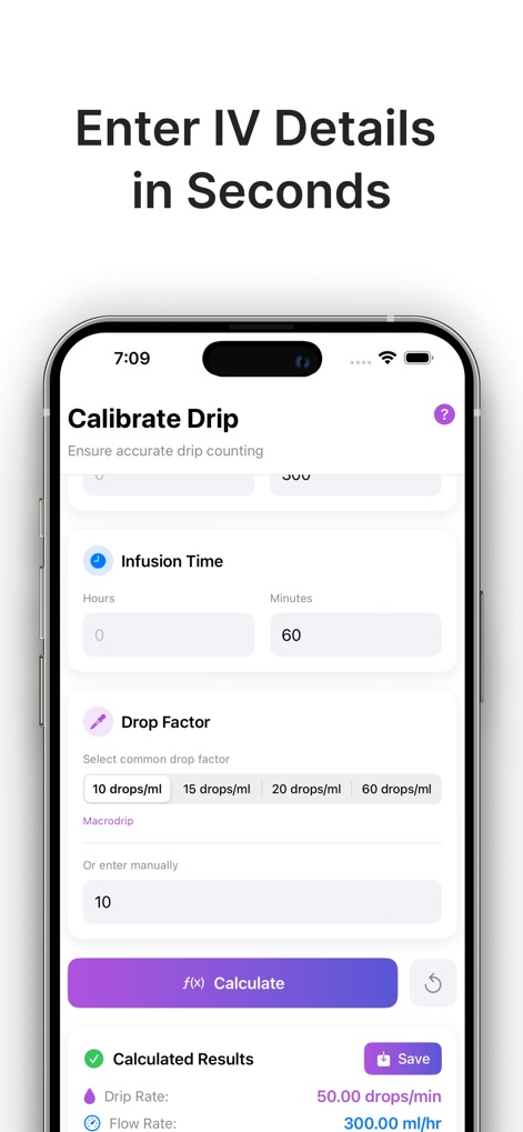 Drip Rate Infusion Calculator - driprate-pro-iv-infusion-calculator-screen