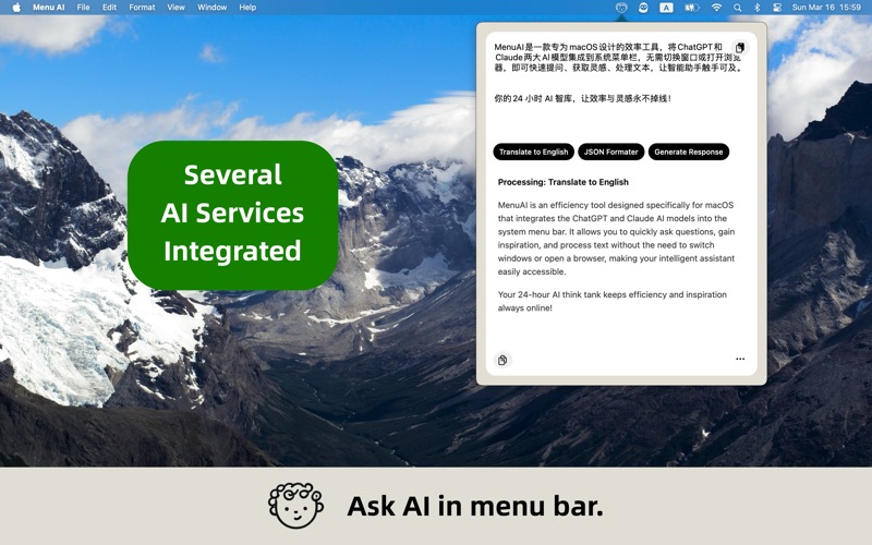 Menu AI: Ask AI in menu bar. app screenshot