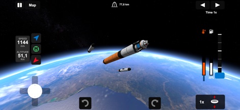 Ellipse: Rocket Simulator - Explore the critical staging event as fairings separate from the rocket's core stage, revealing the vehicle's progress against the backdrop of Earth's curvature.