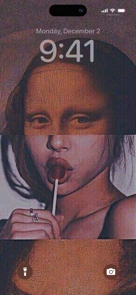 Cool Aesthetic Wallpapers 4K - Descubre la creatividad visual de la aplicación con fondos de pantalla únicos, combinando el arte clásico con toques modernos como la Monalisa y una chica con una piruleta.