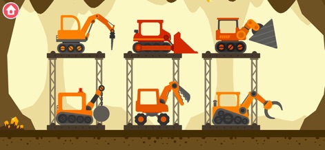 Dinosaur Digger 3: Truck Games - Discover the diverse fleet of six powerful machines, ranging from a sturdy bulldozer to an excavator with a wrecking ball, ready for any task.