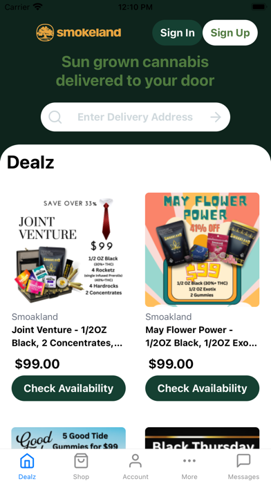 Smokeland Cannabis Delivery Screenshot