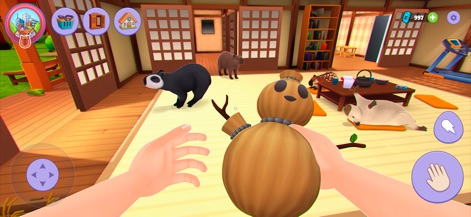 Capybara Simulator: My Pets - Observe the engaging playtime activities, with users able to interact with items like toys and pets enjoying the cozy, detailed interiors of their virtual home.