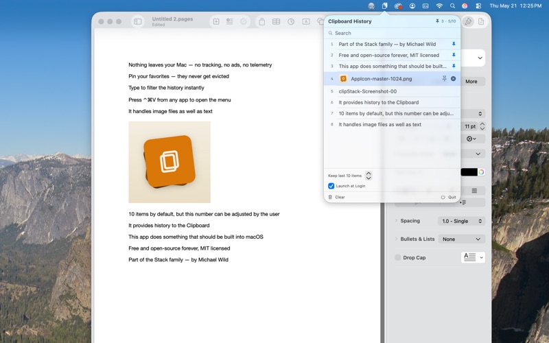 clipStack — Clipboard History screenshot