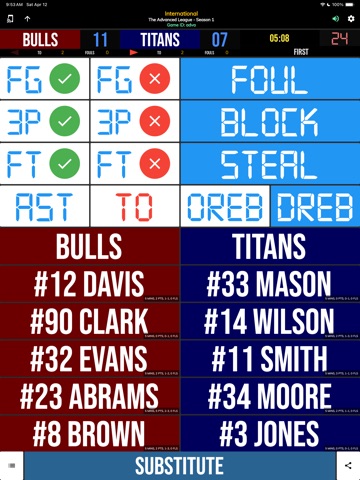 BT Basketball Stats iPad screenshot