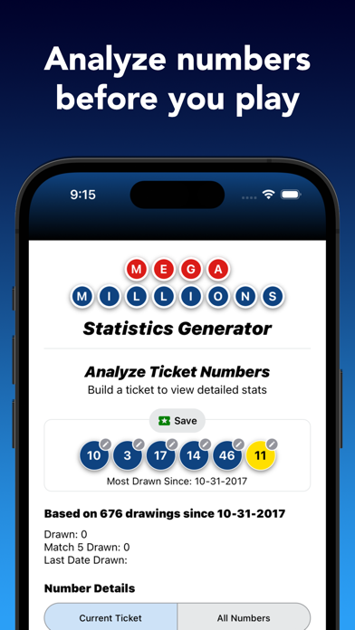 Mega Millions Statistics Picks Screenshot