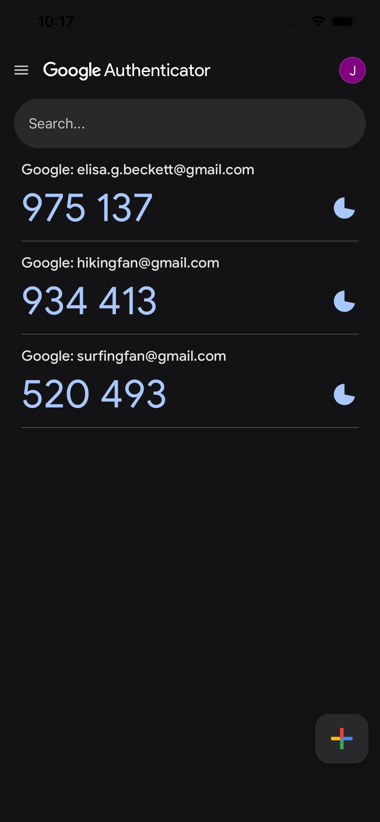 Google Authenticator screenshot