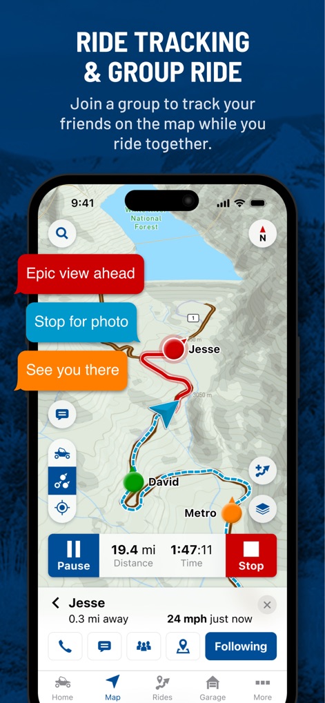Polaris® - 이 앱은 그룹 라이딩 중 친구들의 위치를 실시간으로 추적하고, 'Epic view ahead'와 같은 메시지를 주고받으며 소통할 수 있는 기능을 제공하여 동반 주행의 즐거움을 더합니다.