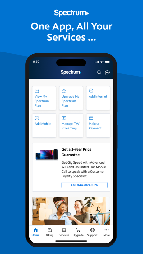 My Spectrum App Store screenshot 1, headline “One App, All Your Services ...”. Leads with a feature.