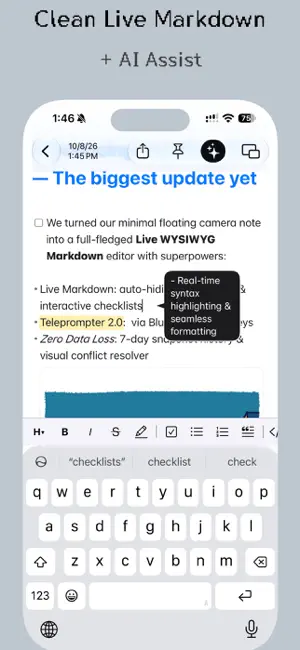1secNote: Floating Markdown screenshot 1