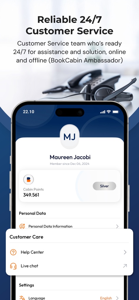 BookCabin - Access comprehensive assistance with dedicated support options, including the 'Help Center' for FAQs and a convenient 'Live chat' for real-time interaction.