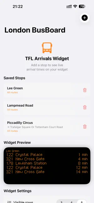 London BusBoard Widget screenshot 2