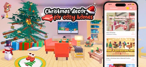 Furniture mod for Minecraft PE - The app provides a festive array of seasonal furnishings, allowing players to adorn spaces with grand Christmas trees and cozy, holiday-themed seating.