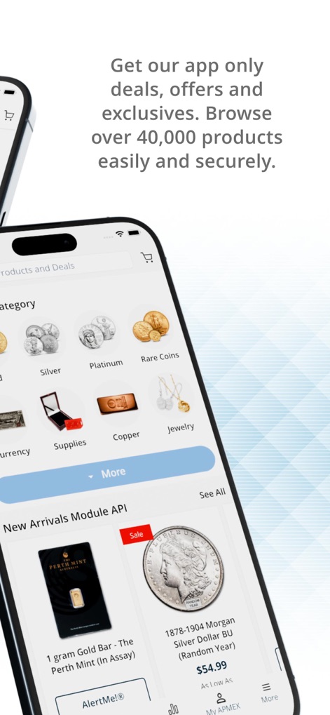 APMEX: Buy Gold & Silver - Discover the wide range of precious metal categories available, from gold and silver to rare coins, and view individual product listings with sale indicators.