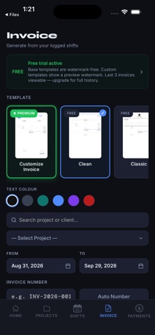 Perday: Log Shift, Invoices iPhone screenshot