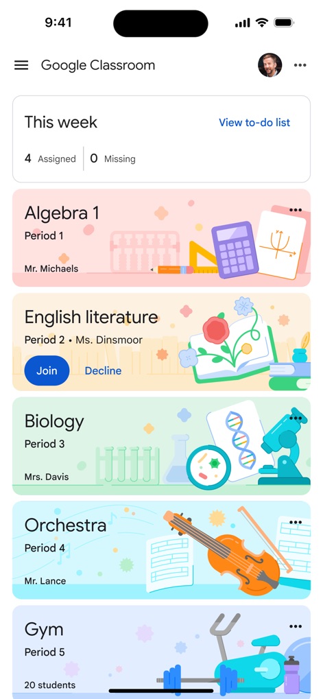 Google Classroom - Student Homepage