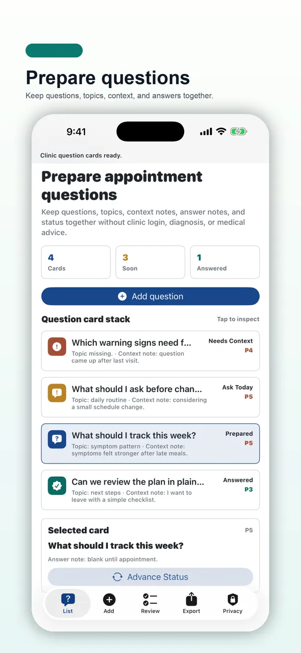 Screenshot #1 pour Clinic Question Cards