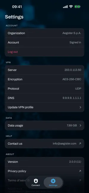 Aegister VPN screenshot 2