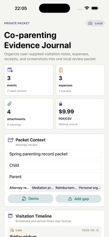 Co-parenting Evidence Journal screenshot