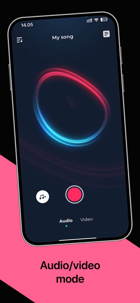 Volmix | AutoTune & Beats - The app provides flexible "Audio/Video mode" selection, empowering creators to capture performances with a simple record button.