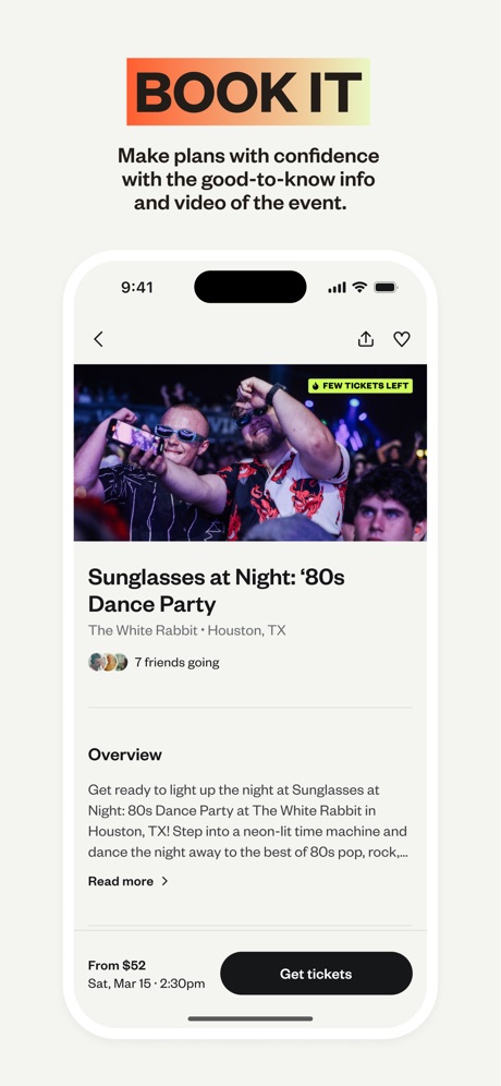 Eventbrite App Store screenshot 2, headline “BOOK IT”. Headline on one line.