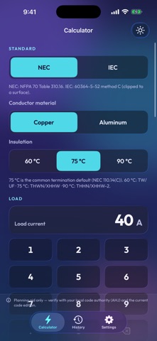 Wire Size & Ampacity Calc Screenshot 1 of 8