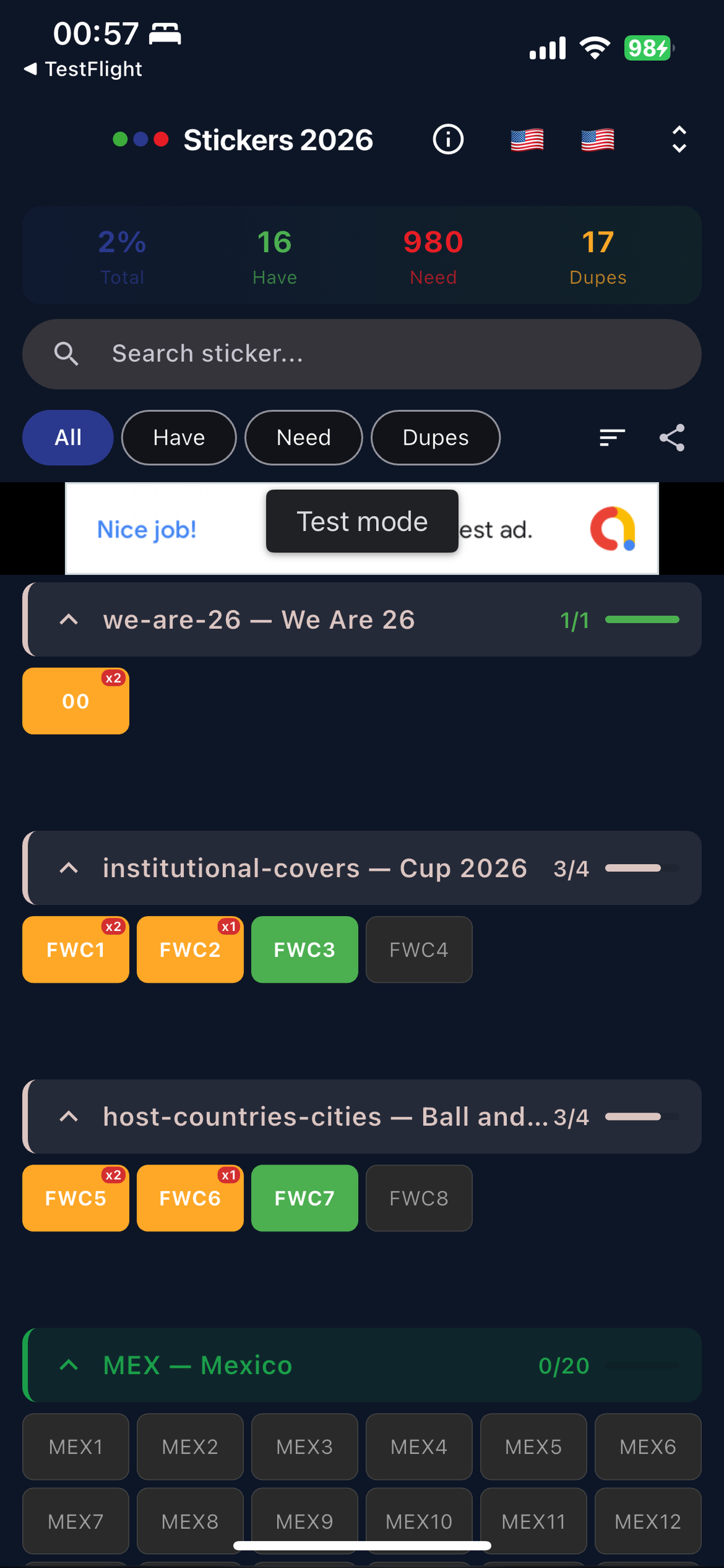 Stickers Cup 2026 List