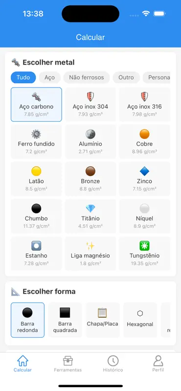 Calculadora Peso Metal Aço screenshot 1 of 5