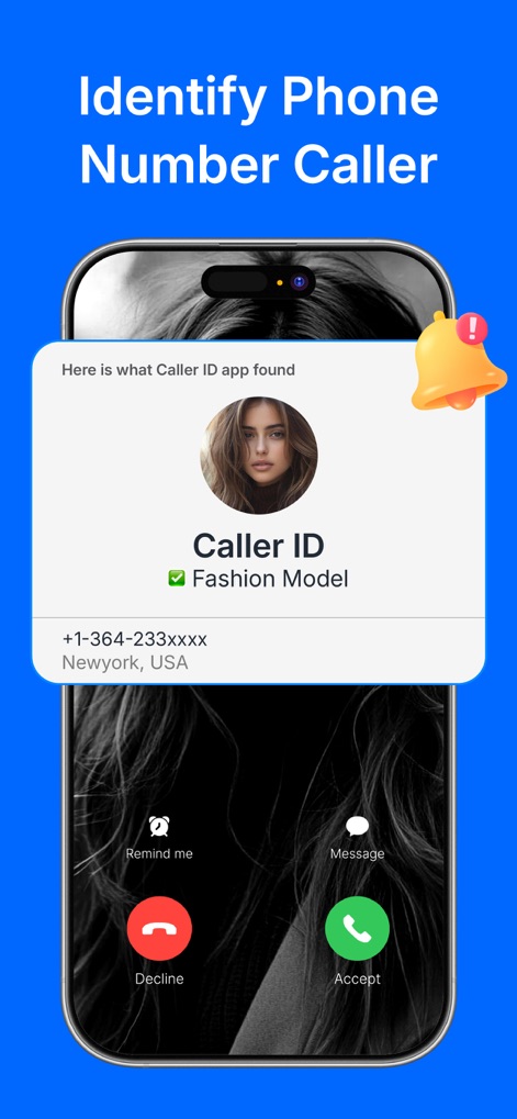 Caller ID - Spam Call Blocker - This screen demonstrates the app's real-time caller identification, revealing the caller's name and geographical location during an incoming call.